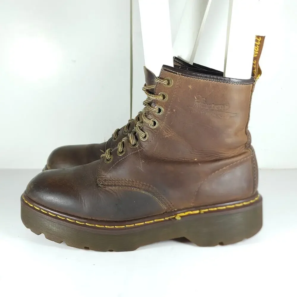 Dr.Martens Vtg 90’s RARE M11 L12 UK10 Brown Leather Chunky Heels Ankle Boots